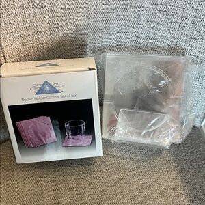 Crystal Creations 2000 VTG clear acrylic napkin holder coasters set 6 New in Box